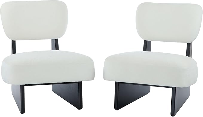 Christopher Knight Home Mores Low Profile Accent Chair Set of 2, Modern Living Room Armless Lounge Chair, Fabric Comfy Reading Chair for Bedroom, Wooden Frame and Thick Padded Seat, Black+White