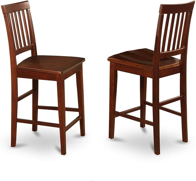 East West Furniture EDVN3-MAH-W 3 Piece Kitchen Counter Height Dining Table Set Contains a Round Wooden Table with Pedestal and 2 Dining Chairs, 30x30 Inch, Mahogany