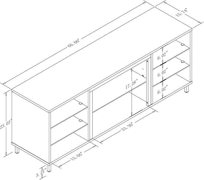 Manhattan Comfort Brighton 60" TV 7 Shelves, Tempered Glass Dividers and Media Wire Management, Modern Free-Standing Entertainment Center for Living Room, Fits up to 56" Television, OneSize, Beige