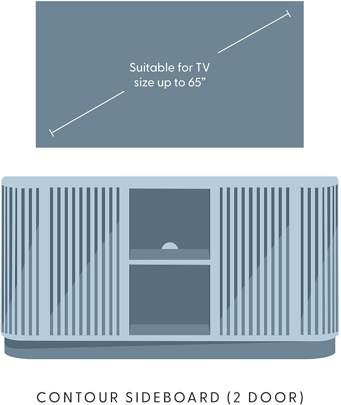 Plank+Beam Contour Wood TV Stand, Two Door Solid Wood Entertainment Console with Storage, 59" L x 16" W x 30" H, Black