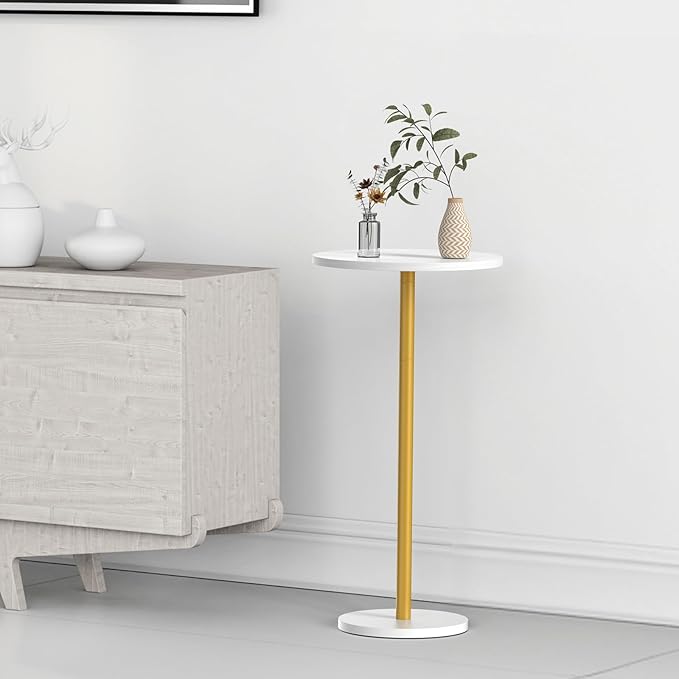 White Small Round Side Table Set of 2 Pedestal Drink End Table for Small Space Round Cocktail Coffee Table for Living Room Nightstand Bedside Table for Sofa, Bedroom and Balconty