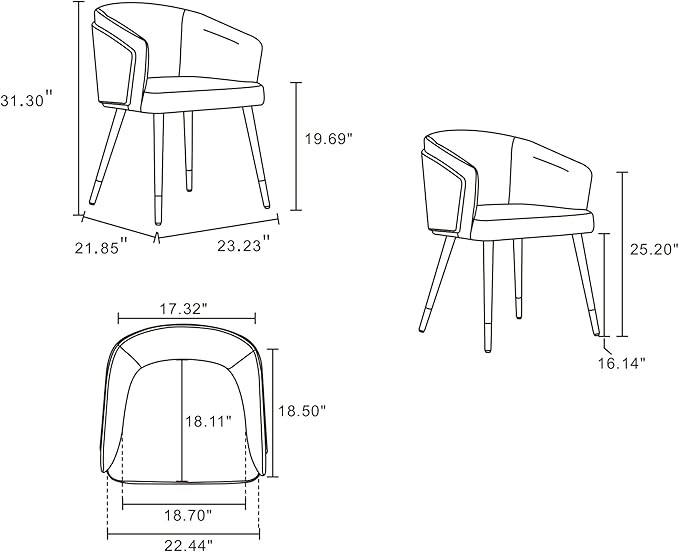 Manhattan Comfort Reeva Modern Dining Chair Upholstered in Tight Fit Leatherette, Accent Furniture with Solid Beech Wood Frame & Legs with Stylish Gold Tips, Set of 2, Graphite Grey