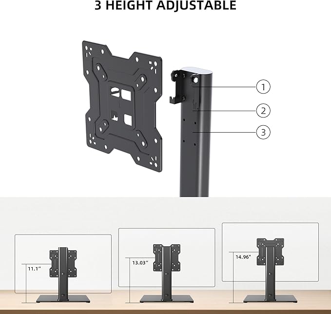 Universal TV Stand Base, Table Top TV Stand for 17-43 Inch LCD/LED TVs, Height Adjustable Monitor Mount Stand with Tempered Glass Base Holds up to 88lbs VESA 200x200mm, TS103