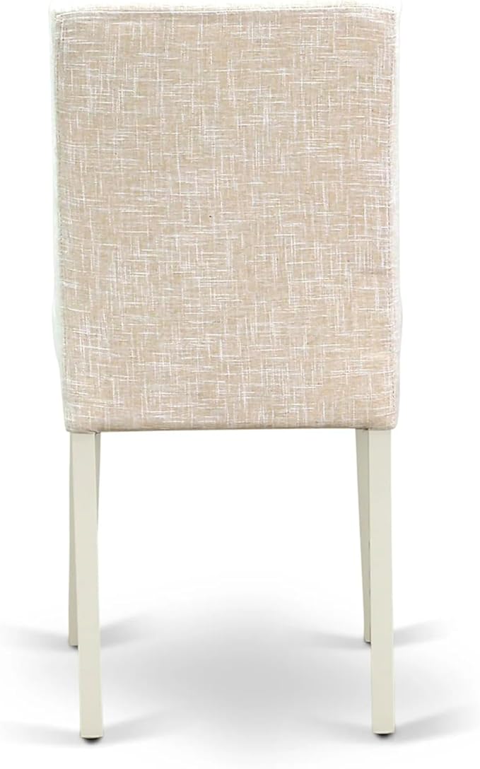 East West Furniture ANAB3-LWH-02 3 Piece Dinette Set for Small Spaces Contains a Round Kitchen Table with Pedestal and 2 Light Beige Linen Fabric Parson Chairs, 36x36 Inch, Linen White