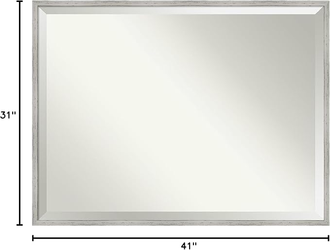 Amanti Art White Bathroom Mirror for Over Sink, 31x41 Shiplap White Narrow Rectangle Vanity Mirror, X-Large Cottage Wood Frame, Hangs Horizonally and Vertically, Bathroom Wall Decor, Beveled Edge
