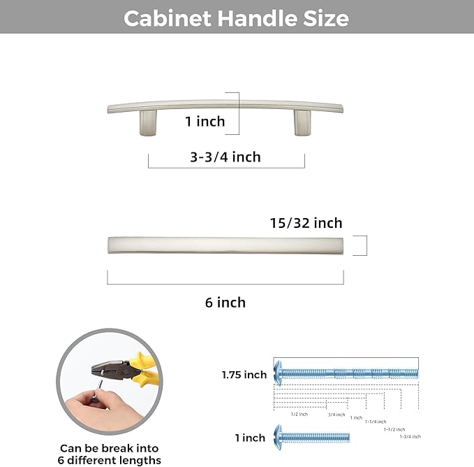 30 Pack Cabinet Handles 3.75" Hole Center - Curved Cabinet Pulls Brushed Nickel Drawer Pulls for Kitchen Cupboard Solid Hardware for Dresser Drawer Arch Hardware