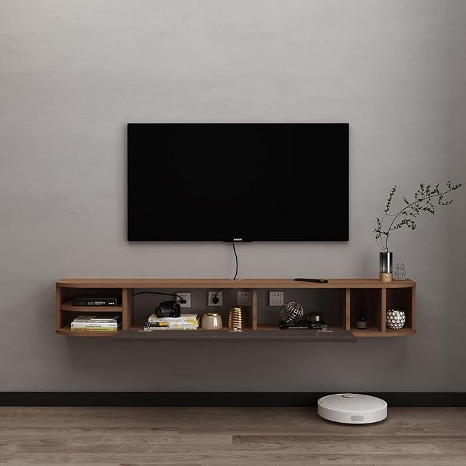 Pmnianhua Modern Floating TV Stand, 63'' Wall Mounted Under TV Shelf, Walnut