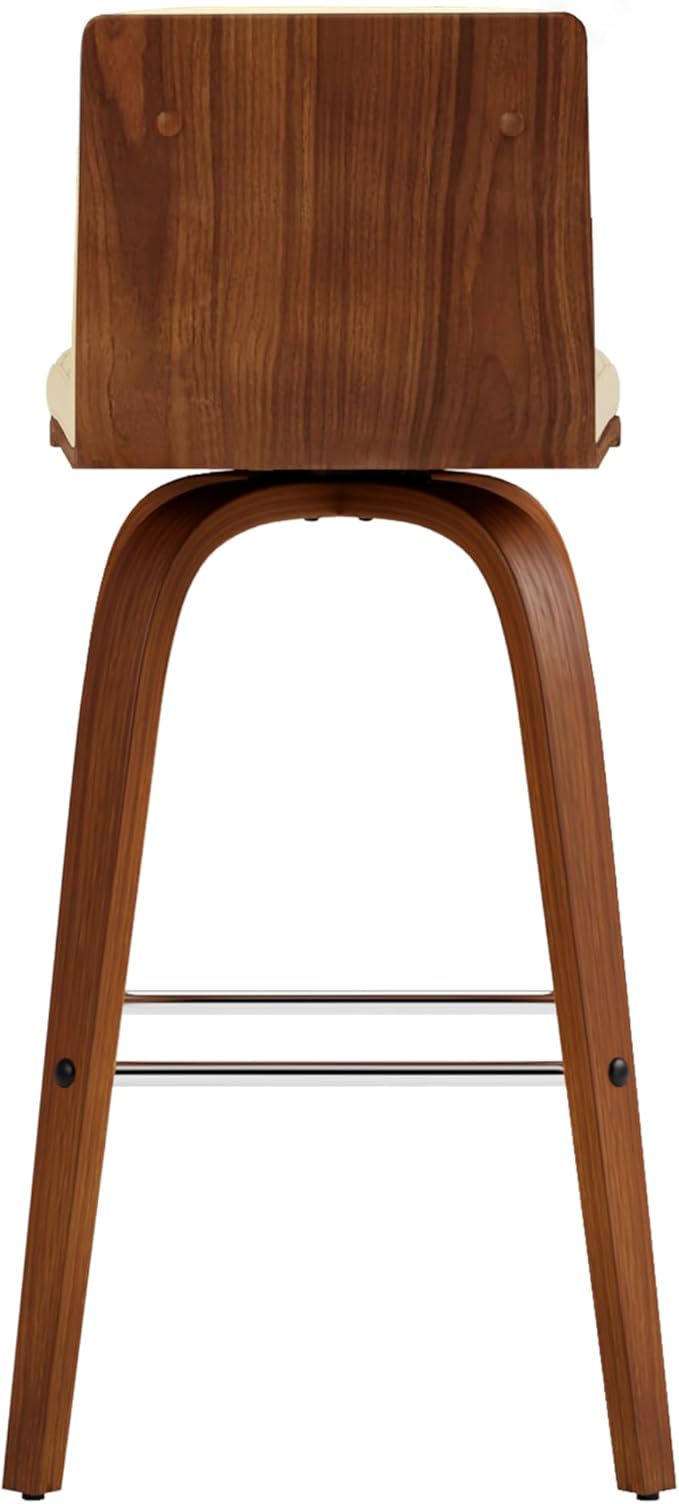 Armen Living Vienna 26" Swivel Counter Stool in Walnut Wood Finish with Cream Faux Leather - Set of 4