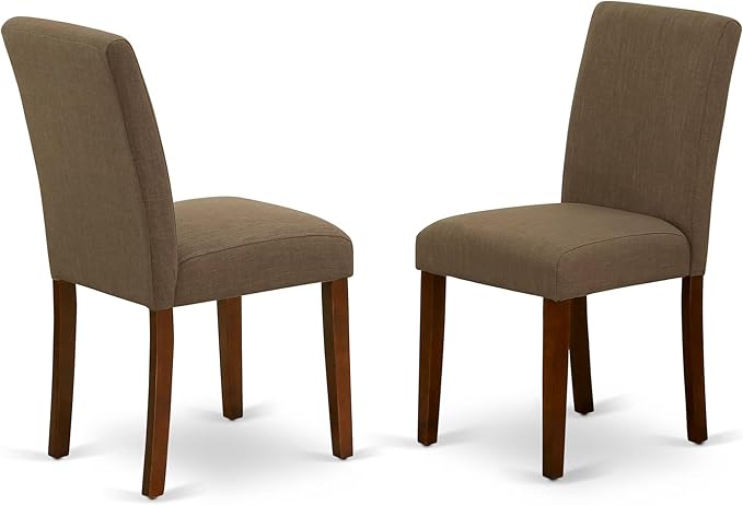 East West Furniture DMAB5-MAH-18 5 Piece Modern Dining Table Set Includes a Round Wooden Table with Dropleaf and 4 Coffee Linen Fabric Upholstered Chairs, 42x42 Inch, Mahogany