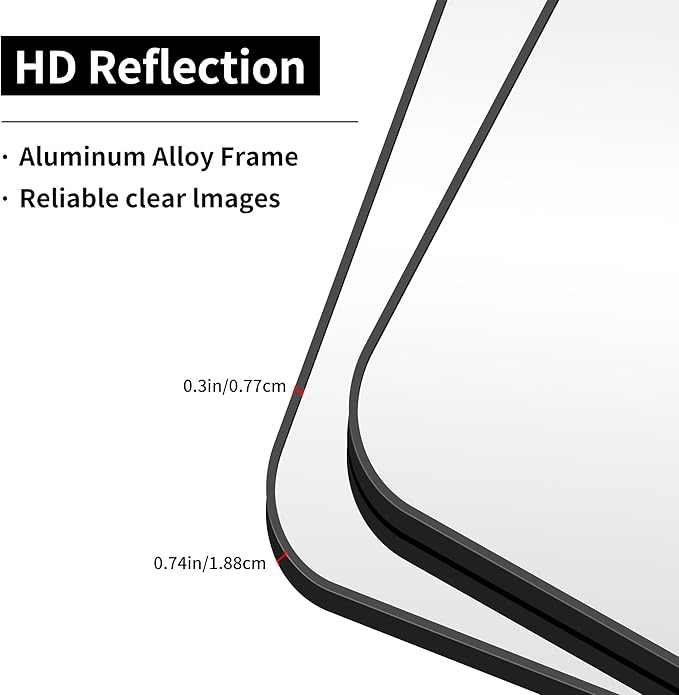 Bathroom Mirror, 48x36 inch Black Rectangle Wall Mirror, Metal Frame Rounded Corner Vanity Mirror, Large Wall Mounted Mirror for Over Sink Bedroom Living Room Horizontal Or Vertical Mounting