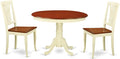 East West Furniture HLAV3-BMK-W 3 Piece Modern Dining Table Set Contains a Round Wooden Table with Pedestal and 2 Kitchen Dining Chairs, 42x42 Inch, Buttermilk & Cherry