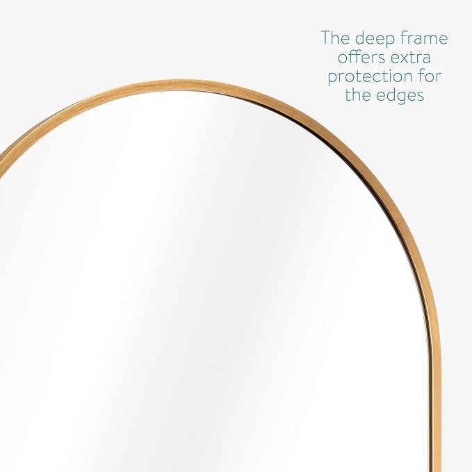 Navaris Arched Wall Mirror - Golden Arch Framed Mirror - 17.7"x31.5" Wall-Mounted Mirror with Gold Aluminum Alloy Frame for Living Room Bathroom Hall