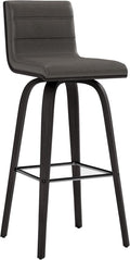 Armen Living Vienna 30" Swivel Bar Stool in Black Wood Finish with Gray Faux Leather - Set of 4