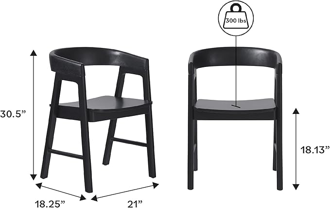 Walker Edison Ezra Modern Solid Wood Rounded Back Dining Chair - Black (Set of 2)