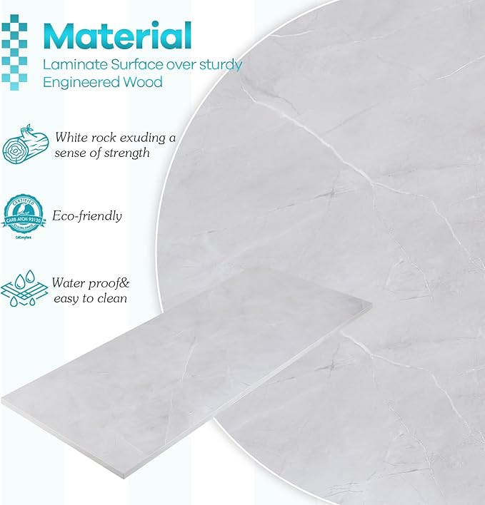 Kaboon Universal Tabletop 45.67"x23.62", Solid One-Piece Melamine Table Top, Double Desk L-Desk DIY, Home and Office, White Rock