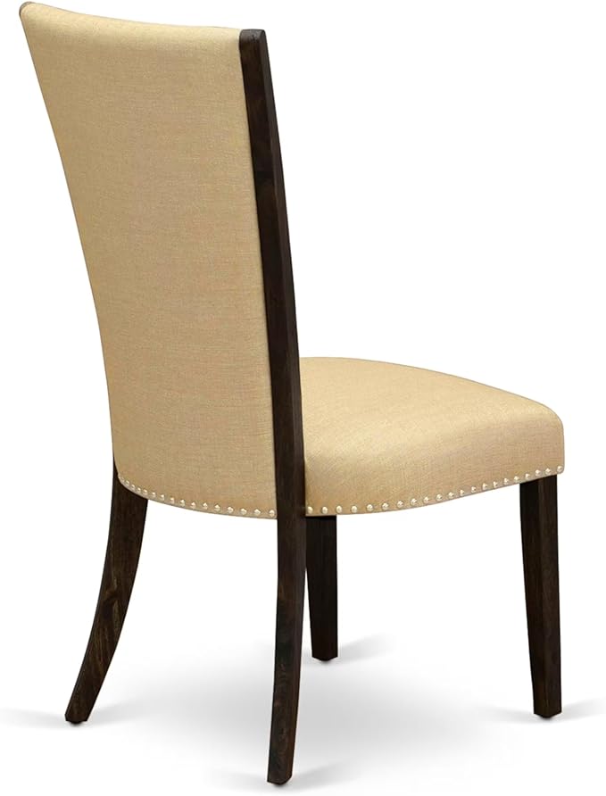 East West Furniture V727VE703-9 9 Piece Kitchen Table Set Includes a Rectangle Dining Table with V-Legs and 8 Brown Linen Fabric Parson Dining Room Chairs, 40x72 Inch, Multi-Color