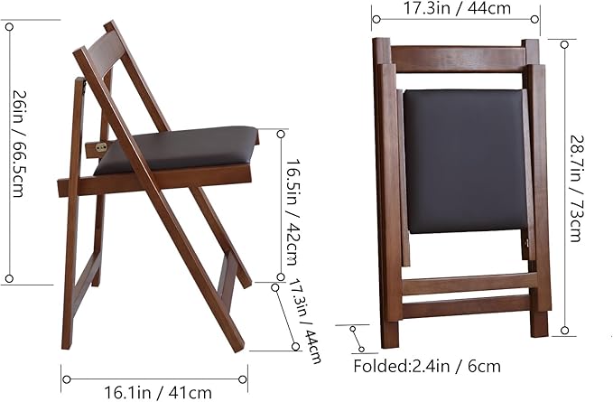 Folding Dining Chairs with Padded Seat Lightweight sillas para Fiestas,2 Pack Folding Chair for Dinner,Party Wedding,Picnic Event, 196LB Weight Capacity(Walnut)