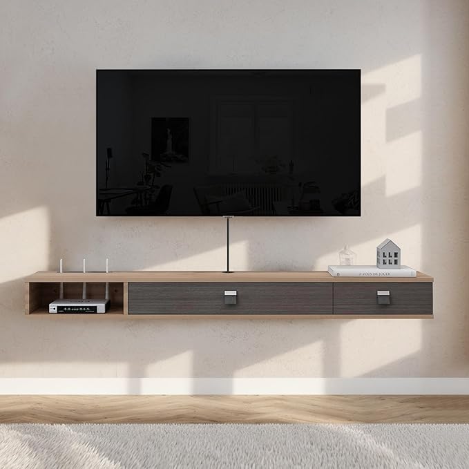 Pmnianhua Floating TV Stand with Doors,47'' Wall Mounted TV Cabinet,Floating Media Console Wall TV Console Under TV Entertainment Shelf with Storage for Bedroom Living Room (Walnut)
