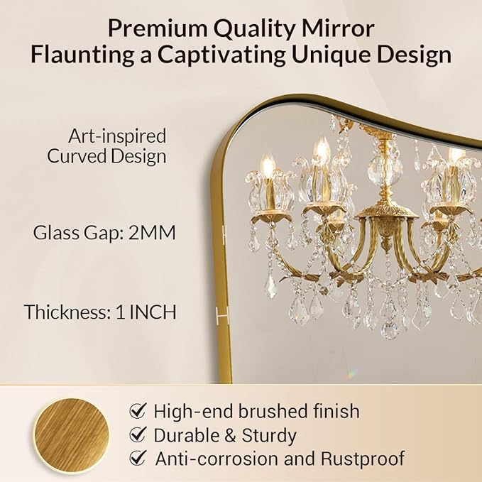 24"x32" Bathroom Vanity Mirror, Gold Butterfly Mirror, Brushed Gold Wavy Mirror with Anti-Rust Stainless Steel Frame Wall Mounted Vertical Only