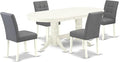 East West Furniture VAAS5-LWH-41 5 Piece Dining Table Set consists A Modern Dinner Table and 4 Platinum Gray Polyester Fabric Mid-Century Chairs with Stylish Back- Linen White Finish