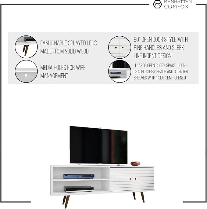 Manhattan Comfort Liberty Mid Century Modern TV Stand for Televisions up to 60 Inches, Bedroom and Living Room Entertainment Center with Storage, Shelves, and Cabinet, 63" Wide, Rustic Brown/Aqua