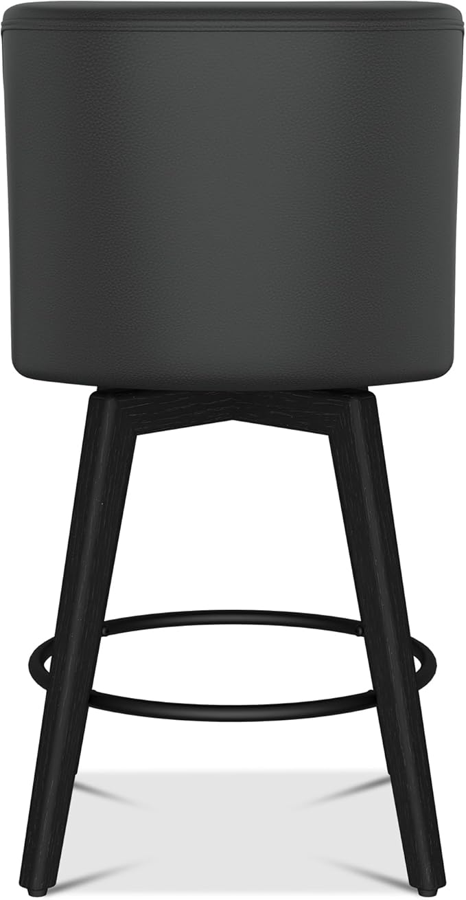 Counter Height Bar Stools Set of 6, Modern Swivel Barstools with Back and Wood Legs, Faux Leather Upholstered Bar Chairs, 26" H Kitchen Counter Stools, Kitchen Island Home Bar, Black Grey