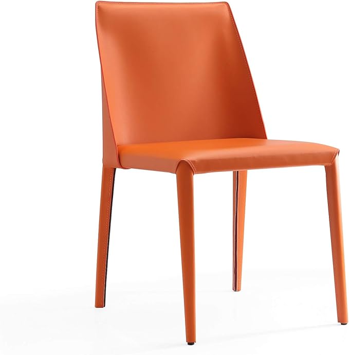 Manhattan Comfort Paris Modern Saddle Leather Dining Chairs, Metal Frame, Comfortable Padded Seat, Fully Assembled Kitchen Accent Furniture, Set of 2, Set of 2, Coral
