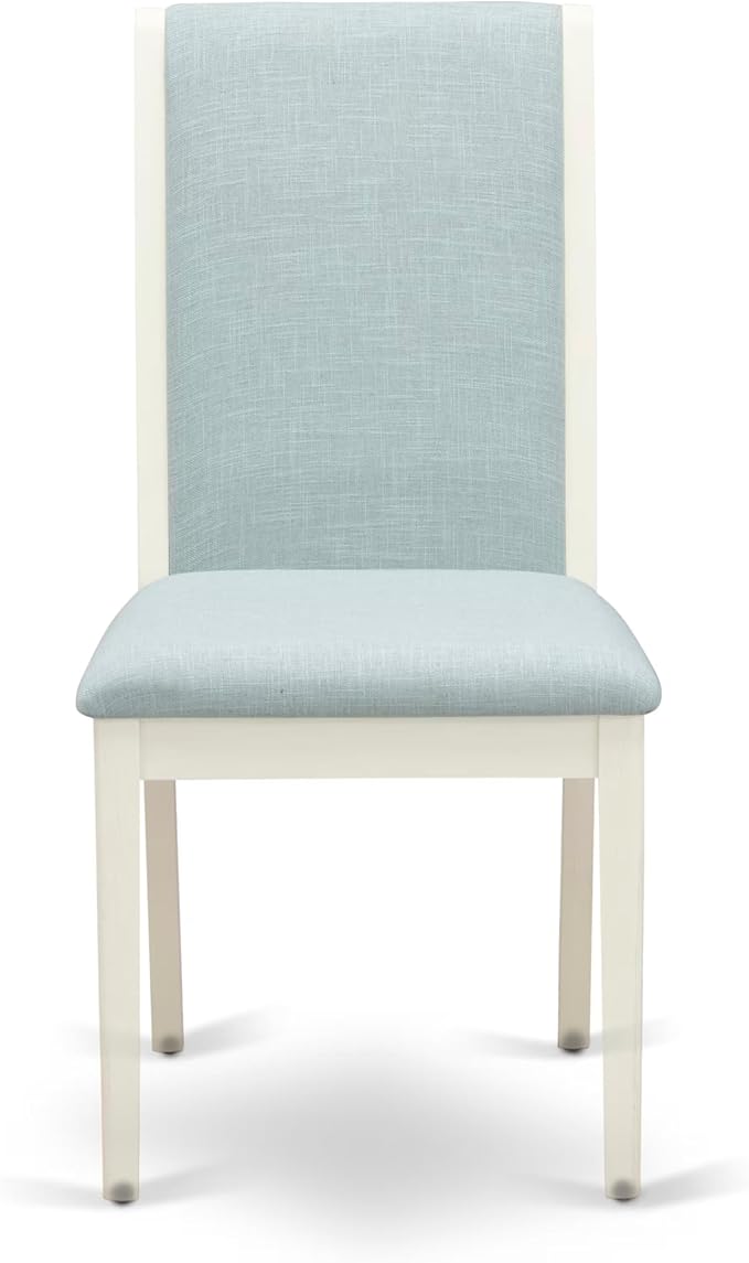 East West Furniture V027LA015-6 6 Piece Dining Room Set Contains a Rectangle Dining Table with V-Legs and 4 Baby Blue Linen Fabric Parson Chairs with a Bench, 40x72 Inch, Multi-Color