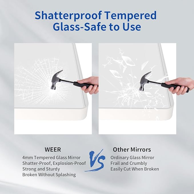 WEER White Bathroom Mirror 40X30 Inch, Rounded Rectangle White Metal Frame Mirror, Matte White Bathroom Vanity Mirror with Tempered Glass, Anti-Rust, Hangs Horizontally or Vertically