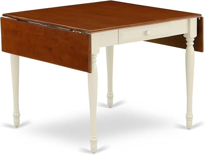 East West Furniture MZNI3-WHI-W 3 Piece Modern Dining Table Set Contains a Rectangle Wooden Table with Dropleaf and 2 Kitchen Dining Chairs, 36x54 Inch, Buttermilk & Cherry