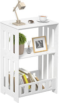 3 Tier Side Table Night Stand, Narrow End Table with Display Shelf, Small Bookcase Bookshelf, Simple Bedside Table Storage Rack for Bedroom, Living Room, Office, Bathroom, White