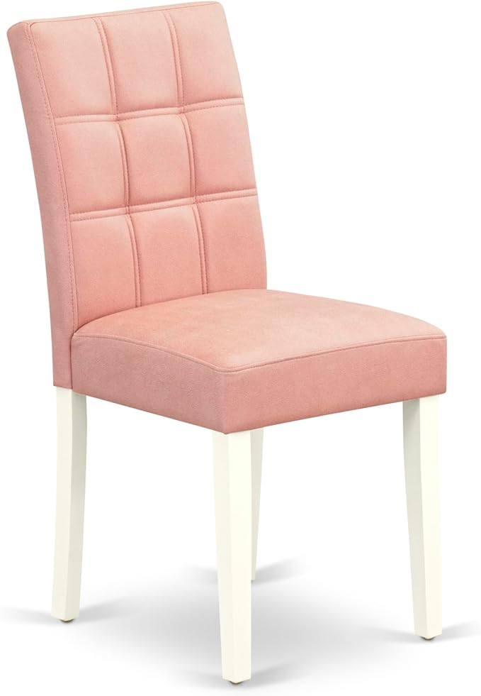 East West Furniture DOAS7-LWH-42 7 Piece Dinette Table Set Consists A Dinner Table and 6 Beige Red Polyester Fabric Parson Dining Chairs with Stylish Back- Linen White Finish
