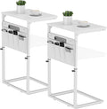 Vagusicc C Shaped End Table, Set of 2 Tall Side Table for Couch, Adjustable Height Small Couch Side Table for Small Spaces, End Table Slide Under Sofa Table TV Tray Arm Table for Living Room, White