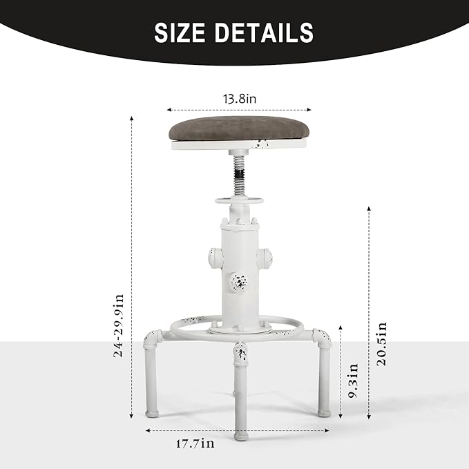 Topower Antique Vintage Industrial Barstool PU Leather Water Pipe Fire Hydrant Design Cafe Coffee Industrial Bar Stool Set of 2 Antique White