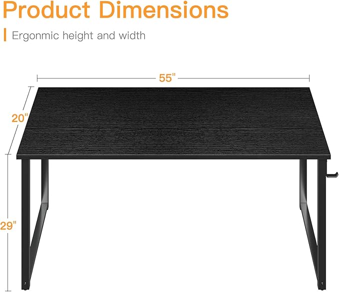 Coleshome 55 Inch Computer Desk, Modern Simple Style Desk for Home Office, Study Student Writing Desk, Black
