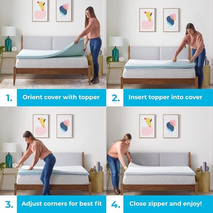 Linenspa 3 Inch Gel Swirl Memory Foam Mattress Topper with Machine-Washable-Cover