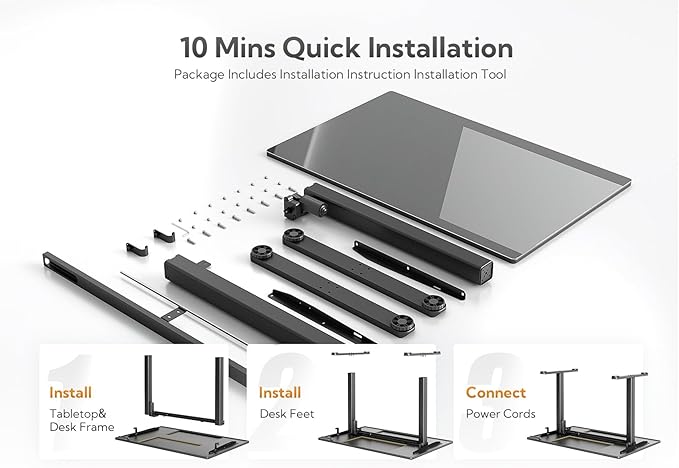 Claiks Glass Standing Desk, 40x24 Inch Small Stand Up Desk Electric Adjustable Height Quick Install Computer Desk for Home Office, Black