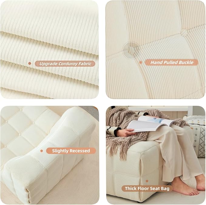 Big Joe Bean Bag Chair - Memory Foam Bean Bag Chair for Adults, Comfy High-Resilience Single Sofa, Small Space Floor Chair, Chaise Lounge for Living Room, Bedroom (Beige, Square)
