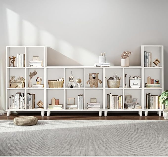 IOTXY Open Cube Low Bookcase - 2-Tier Freestanding Storage Display Cabinet Organizer with Legs for Home Office, 6-Cubes Open Shelf Short Bookshelf, White