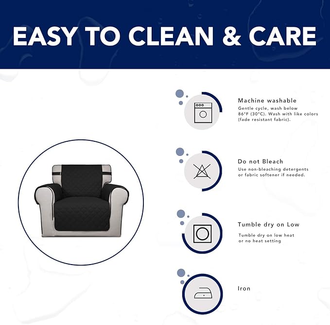 PureFit Reversible Sofa Couch Cover Water Resistant Couch Covers for 3 Cushion, Washable Furniture Cover with Non-Slip Foam and Adjustable Strap for Dogs, Pets (Sofa, Black/Beige)