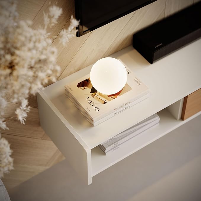 94'' Floating TV Stand,Wall Mounted TV Console,Floating TV Cabinet,Under TV Shelf for Bedroom Living Room(White)