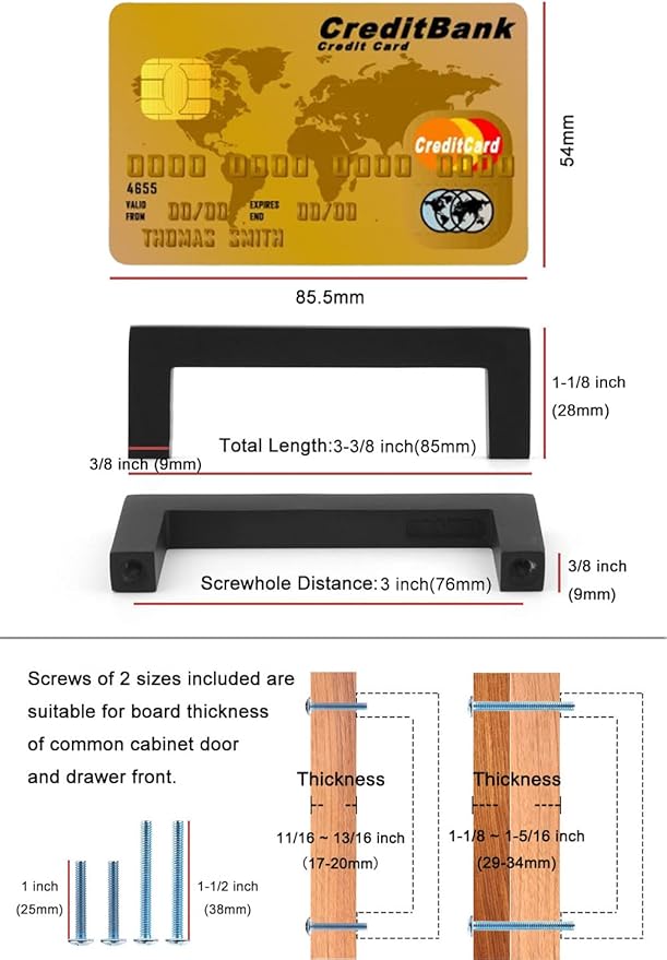 KOOFIZO 20-Pack Solid Square Bar Cabinet Handle - Chrome Furniture Pull, 3 Inch/76mm Screwhole Distance for Kitchen Cupboard Door, Bedroom Dresser Drawer, Bathroom Wardrobe Hardware
