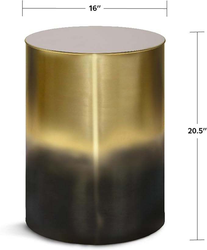SIMPLIHOME Curtis Industrial 16 inch Wide Metal Metal Cylinder Accent Table in Ombre Black/ Gold, Fully Assembled for the Living Room and Bedroom