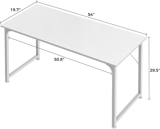 Huuger Computer Desk, 55 Inch Home Office Desk, Gaming Writing Work from Home Study Desk, Large Legroom, Sturdy Metal Frame, Modern Simple, White