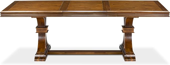 NEFL9-AWA-04-9-Piece Kitchen Set Consists of a Dinner Table and 8 Light Tan Linen Fabric Parson Chairs with Padded Chair Back - Antique Walnut Finish.