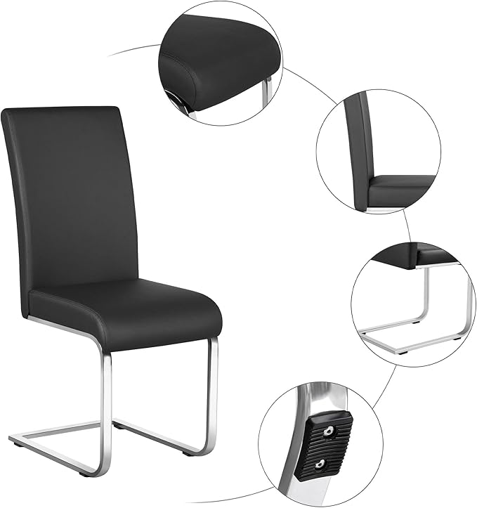 Yaheetech Dining Chairs Set of 6 Modern Faux Leather Upholstered Dining Room Chairs with High Back and Metal Chrome Legs for Kitchen/Living Room/Restaurant, Black