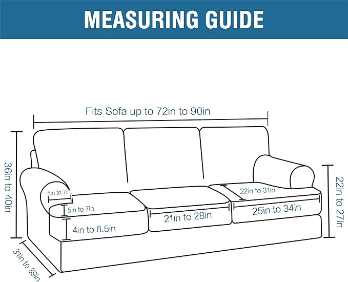 H.VERSAILTEX Sofa Cover 4 Piece T Cushion Sofa Slipcovers Couch Cover Furniture Protector Stretch T Cushion Sofa Covers for 3 Cushion Couch with 3 Individual T Cushion Covers, Ivory