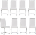 Dining Chairs Set, Kitchen Modern Metal Chairs with Faux Leather Padded Seat High Back and Sturdy Chrome Legs, Chairs for Dining Room (White, Set of 8)