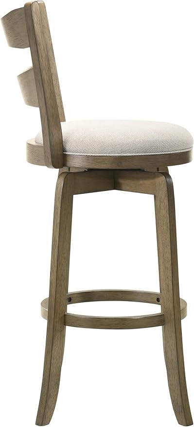 Armen Living Blair 30 in. Putty Brown Bar Height Rubberwood Swivel Barstool with Cream Fabric Seat - Set of 3