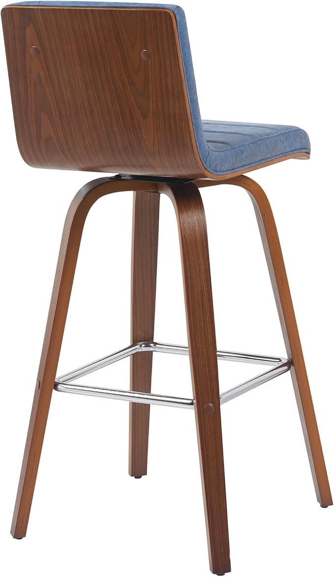 Vienna Modern Swivel Bar Height Stool with Vintage Blue Upholstered Seat and Walnut Finished Wood Frame Set of 3
